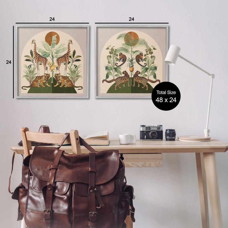 «Jungle Animals Foliage Illustration», ensemble de 2 giclées par Victoria Barnes, Estampe numérique Farmhouse