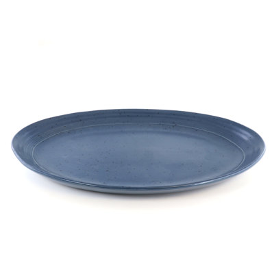 Gibson 14 Inch Stoneware Oval Platter in Blue Speckle