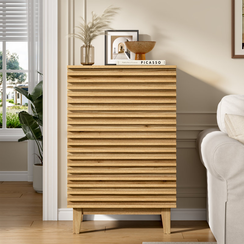 4 Drawer 36" H Wooden Strip Decoration Chest, Natural