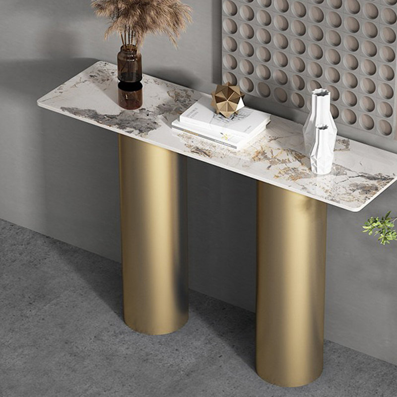 Table de hall d'entrée italienne de luxe, H 31,5 po x l 55,1 po x P 13,8 po, Doré, Beige