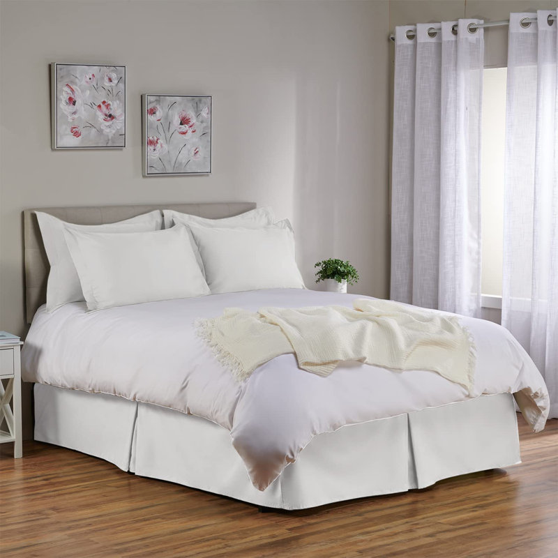 White Full Cotton Blend Tailored Bed Skirt with Split Corners