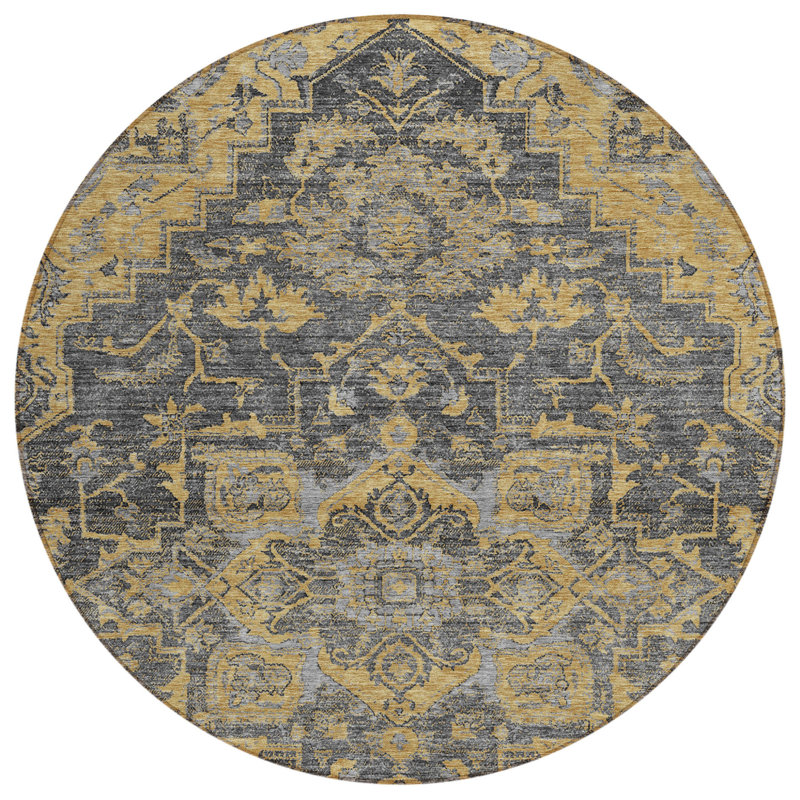 Tapis rond gris anthracite et argent 8 po