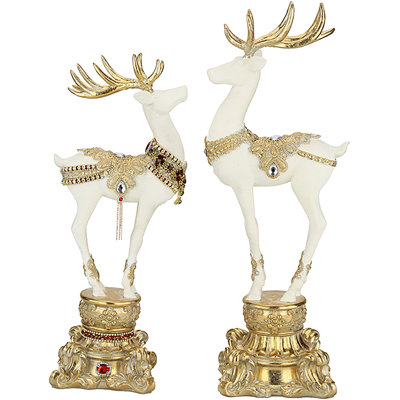Cerf bijou fantaisie sur piédestal - ensemble de 2 18 pouces