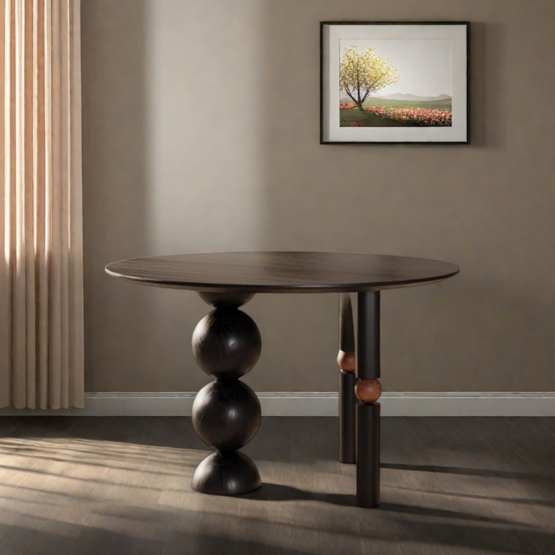 Table basse ronde en bois massif noir, H 29,52 po x L 47,24 po x l 47,24 po