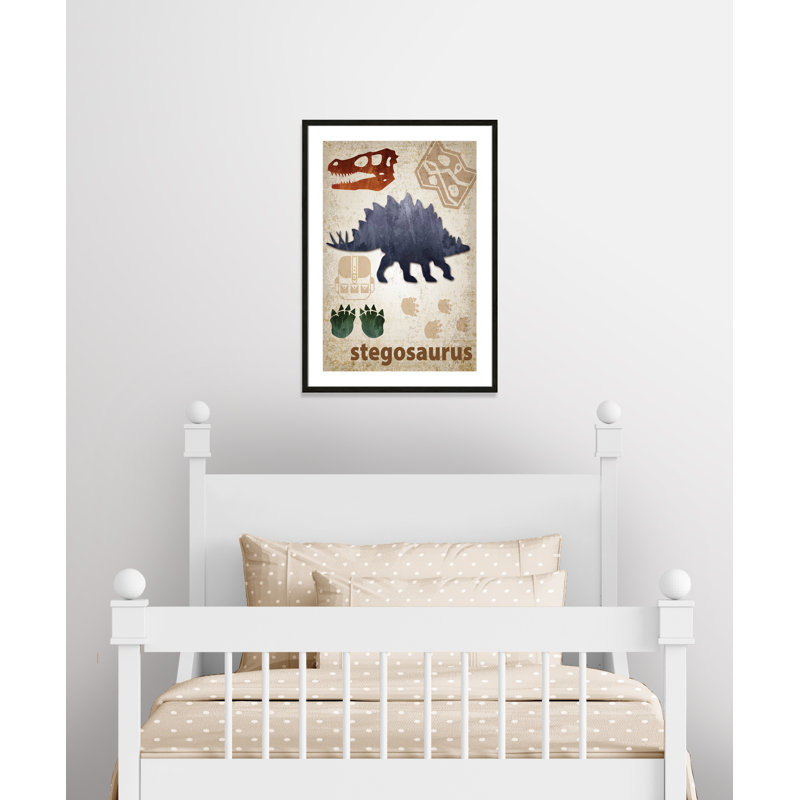 Décalcomanie murale Dinosaures-02 ', H 35,5 po x l 25,5 po x P 1,1875 po, Encadré de boîte à grain de bois noir