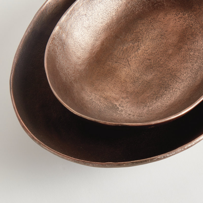 Bols décoratifs ovales en aluminium coulés à la main Ellipse en cuivre, ensemble de 2, Brun