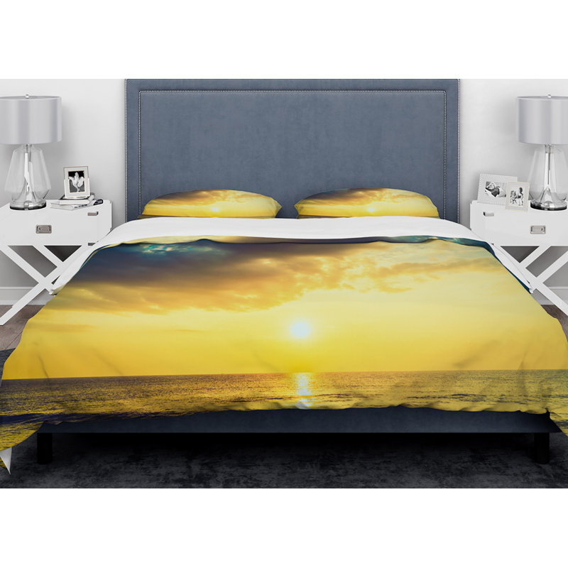 Ensemble de housse de couette bleu ciel over serene designart, Housse simple + 1 taie décorative
