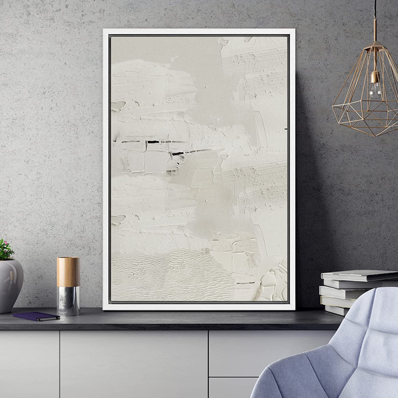 Signe, reproduction d'art sur toile encadrée, peinture grunge blanche, collage, formes abstraites, illustrations, art moderne, décoration bohème, détente / calme nordique, pour salon, chambre à coucher, bureau