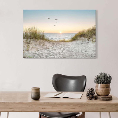 Coastal Wall Art Canvas Picture: Modern Beach Sunset Landscape Print Decor Horizontal Ocean Scene Sea Painting Seascape Seaside Seashore Artwork For Living Room Bedroom Home 24X36 Inch