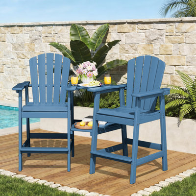 Wolak HDPE Outdoor Adirondack Chair Set With Detachable Tray by Rosecliff Heights