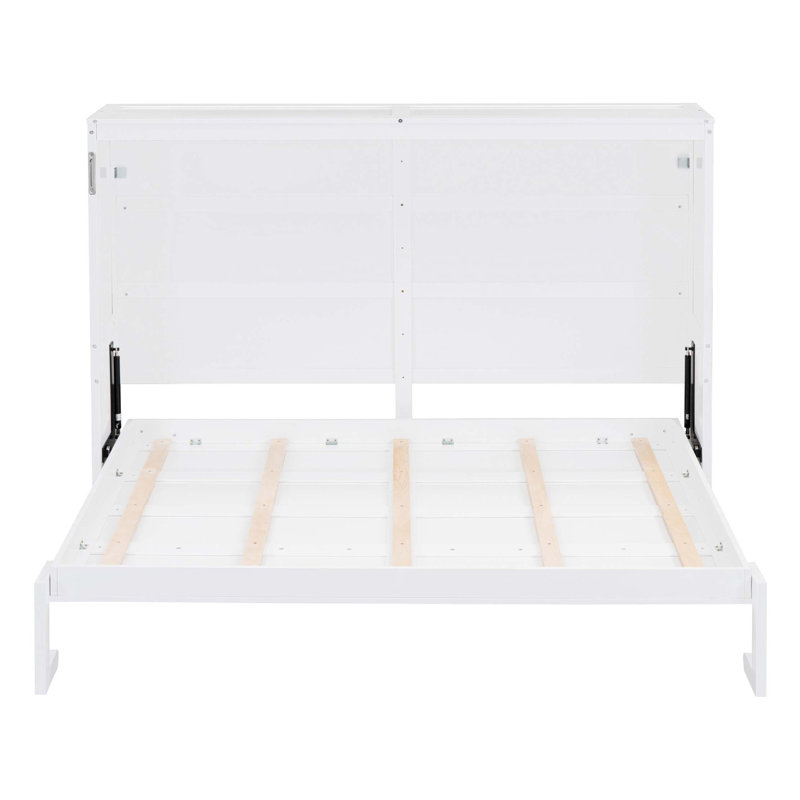 Grand lit escamotable mural avec armoire peu encombrante, Blanc