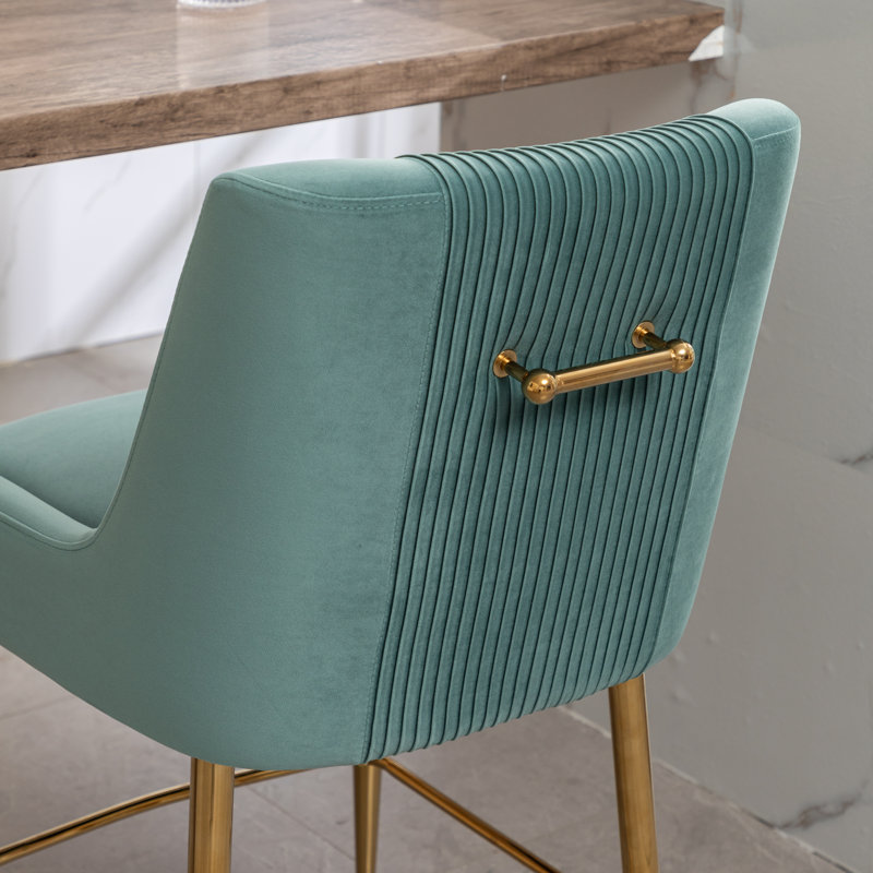 Elian Upholstered Velvet Bar Stool, Green