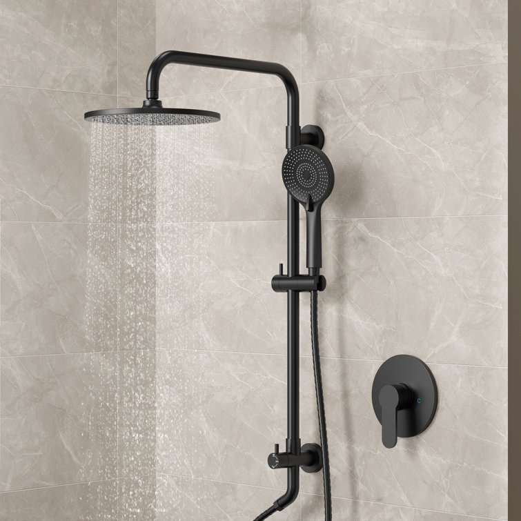 Wall Mount Pressure-Balanced Shower System,10"Rainfall Shower Head with Slider Bar Handheld Spray