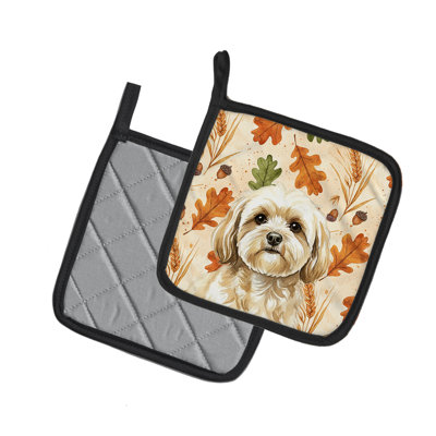 Cream Lhasa Apso Heirloom Fall Pair of Pot Holders