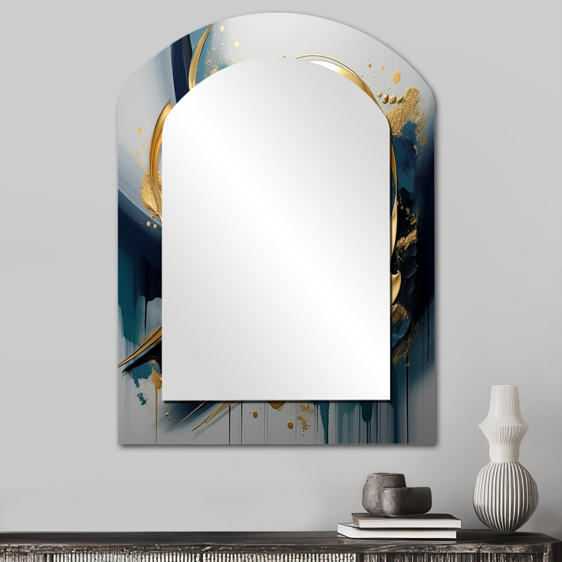 Golden grey Abstract Fractal Whirls of serenity II - Fractal Asymmetrical Unique Mirror, Gold Arch Large Wall Mirror, Printed Metal Art