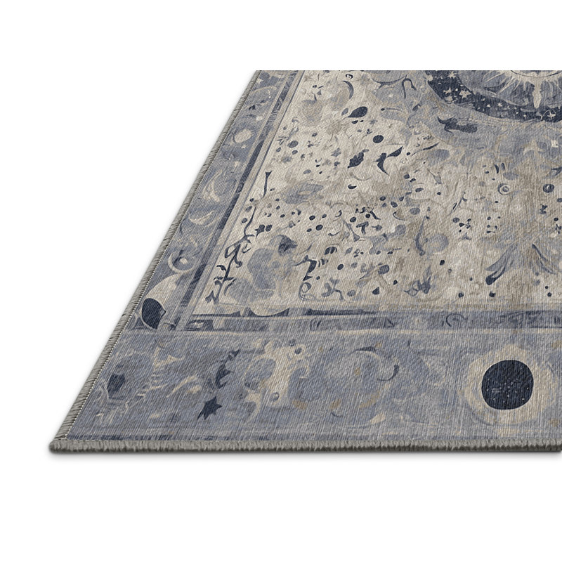 Machine Washable Gray Area Rug, Round 7'