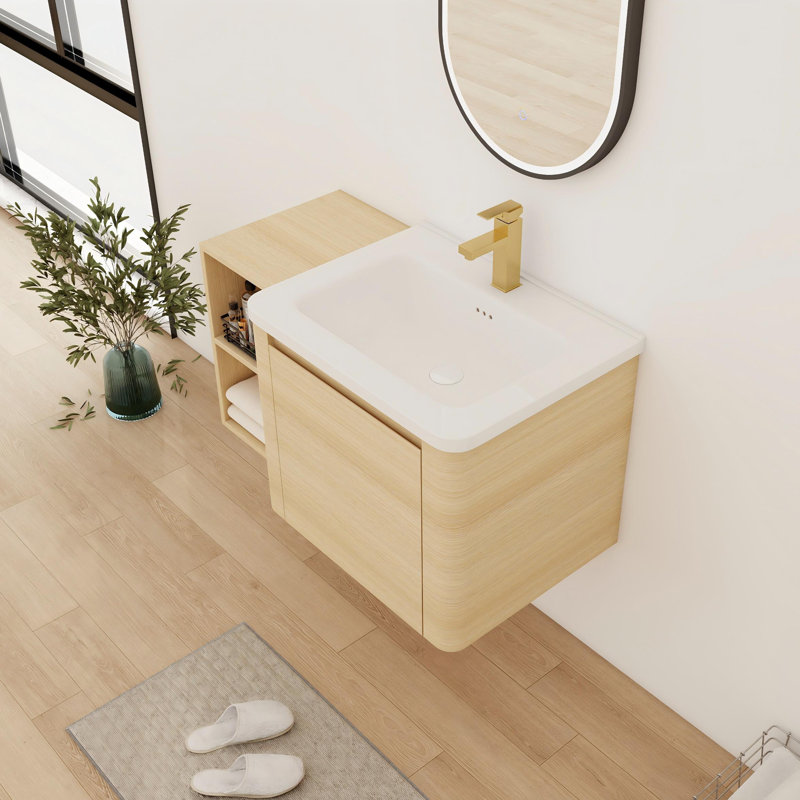 Meuble-lavabo simple avec comptoir en céramique, 36", Beige