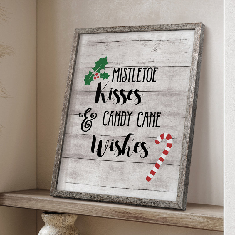 «Mistletoe and Candy Cane», reproduction encadrée - bois massif