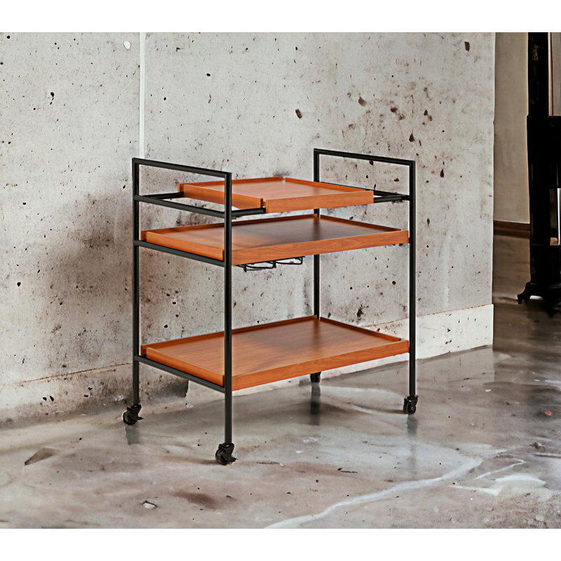Chariot de service en chêne miel et finition noire Oaken (tabouret non inclus)