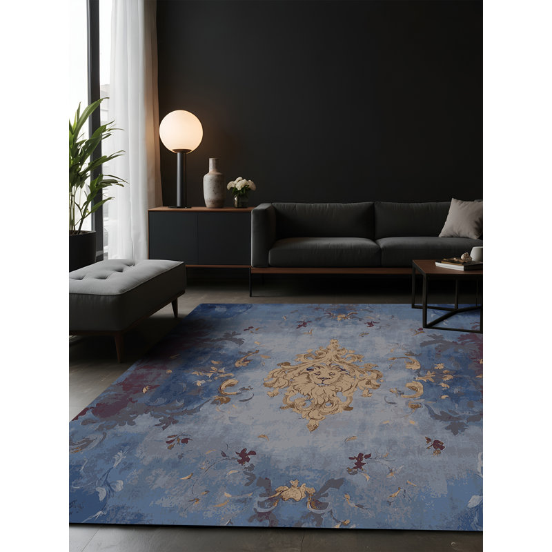 Tapis bleu soyeux et moelleux, Rectangle 4 pi x 6 pi
