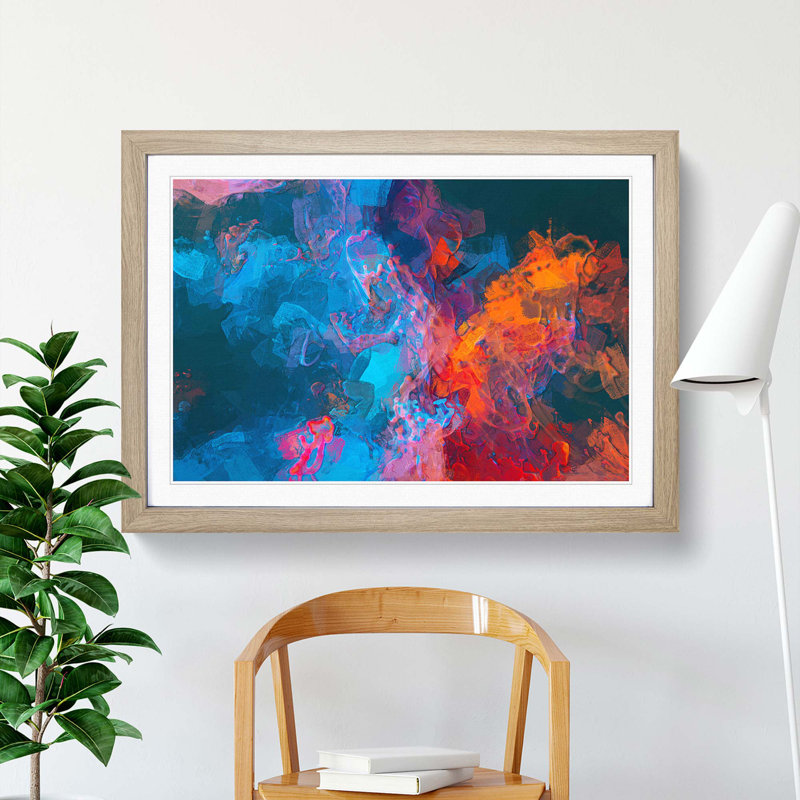 Midnight Smoke in Abstract - Picture Frame Painting Print, 36cm H x 48cm W x 2cm D, Oak Framed
