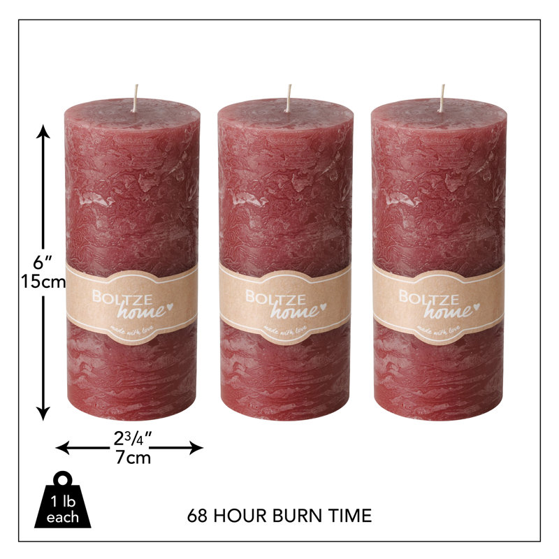 Ensemble de bougies pilier 3 pièces, Rose foncé rouge