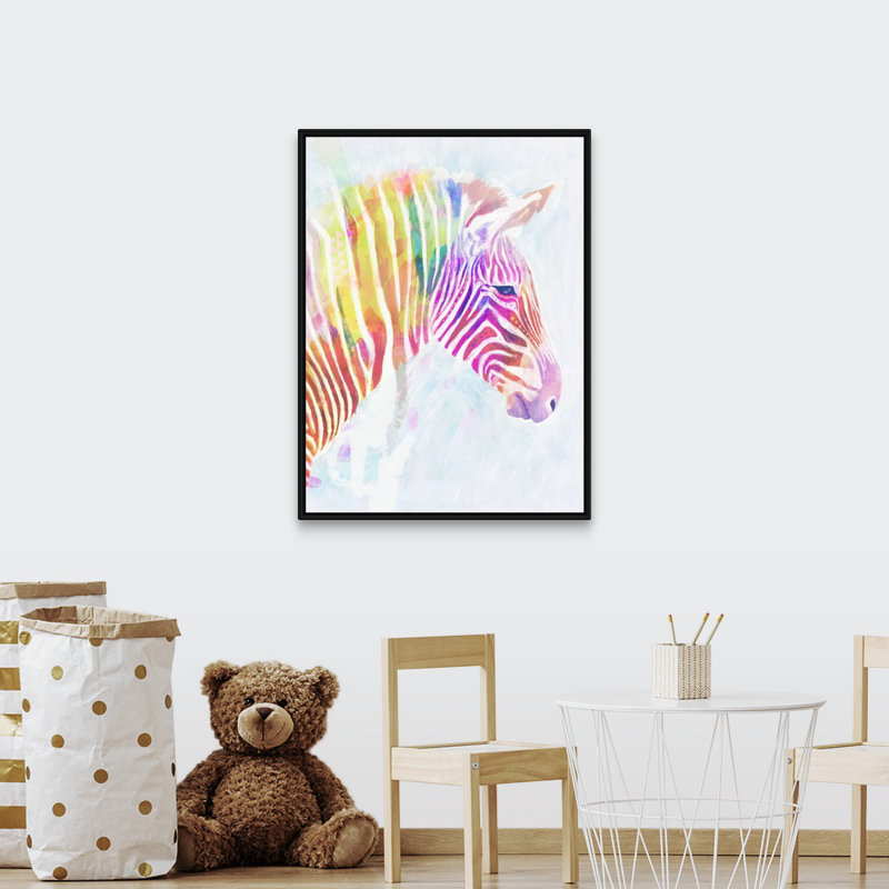 Zèbree fluorescente ii art Sharpton, H 40 po x l 30 po x P 1,75 po, Cadre flottant noir