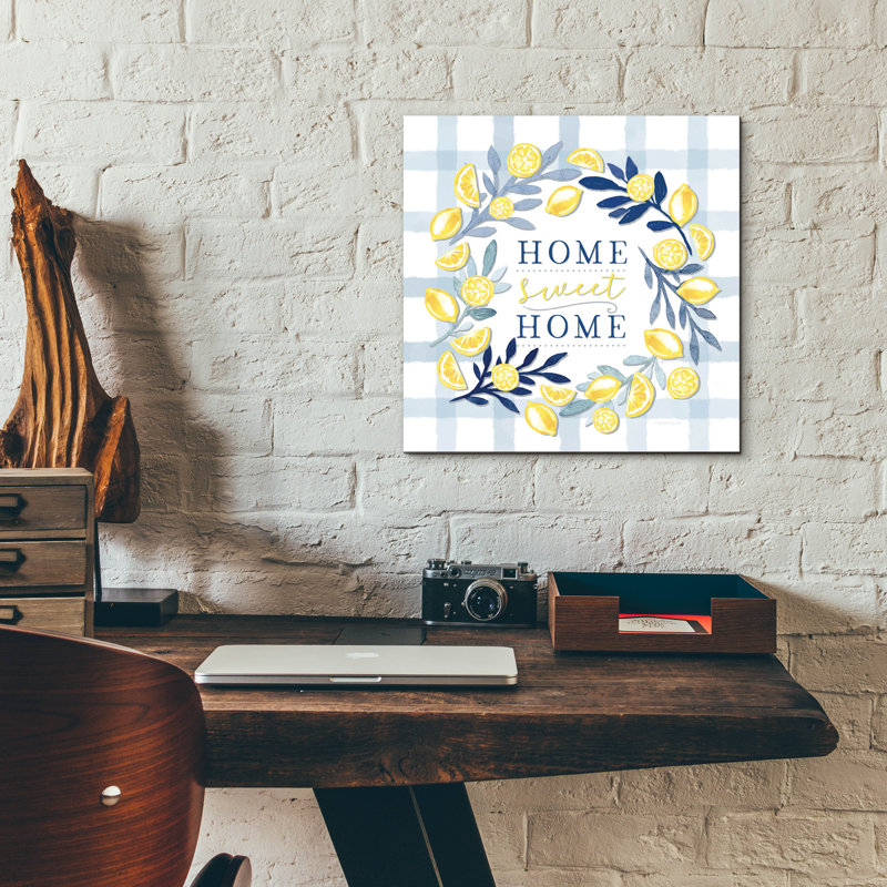  «Home Sweet Home Lemon Wreath» par Elizabeth Tyndall, art mural en verre acrylique, 12 po x 12 po