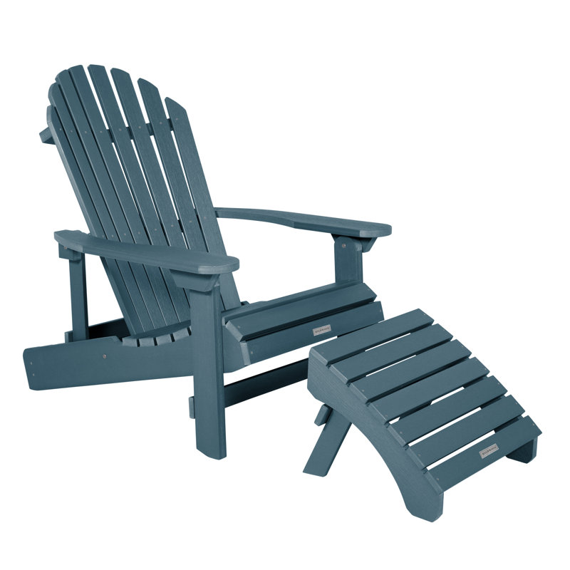 Anette Outdoor Adirondack Chair With Ottoman, Nantucket Blue