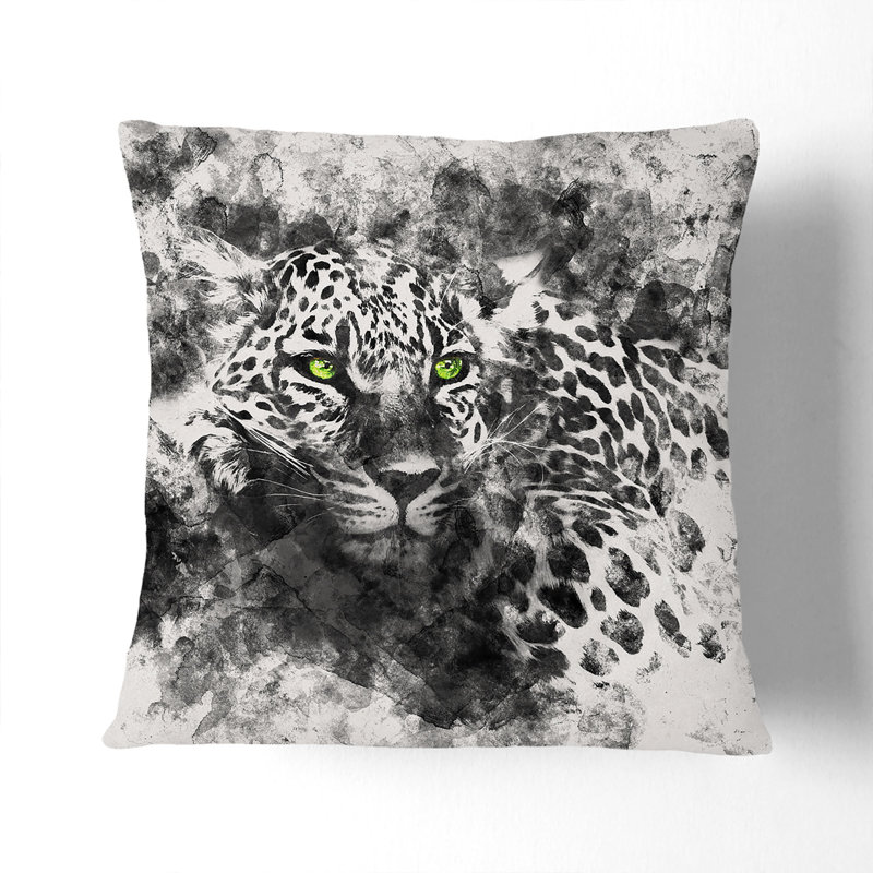 Leopard with Eyes High Watercolour Cushion with Filling, Black, 55cm H x 55cm W x 20cm D