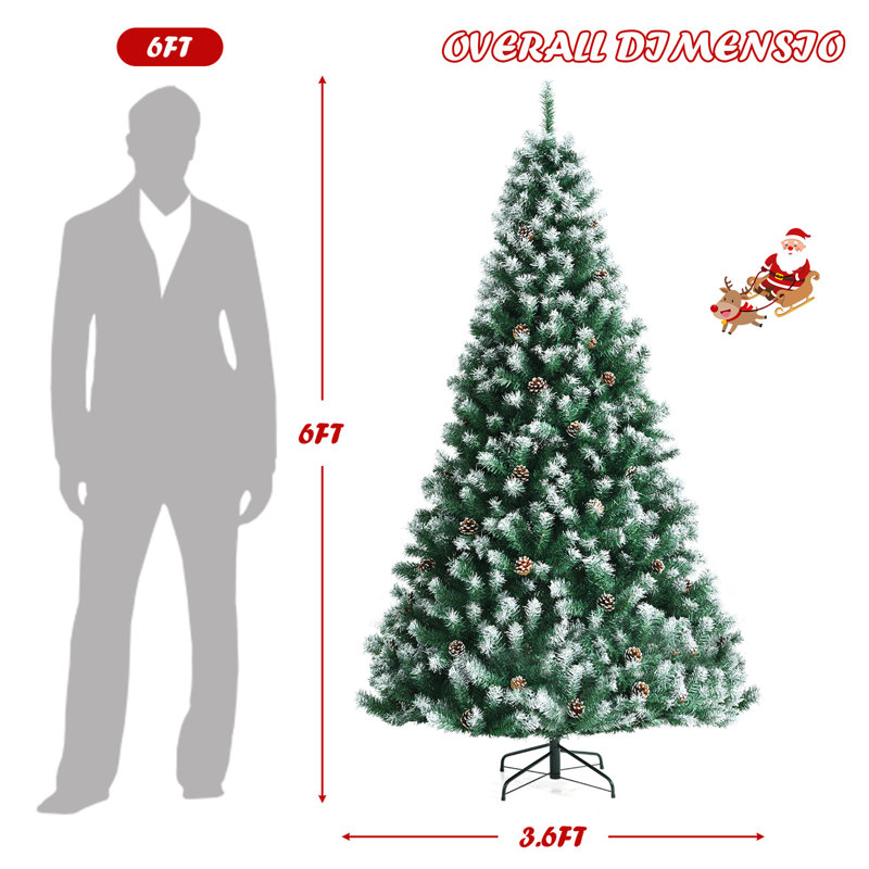 Arbre de Noël 72 '' pin vert floqué / givré et pommes de pin