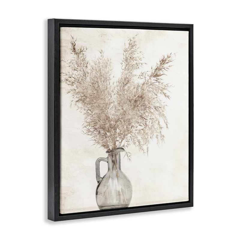 "Wild Pampas Vase", art mural encadré par Kim Allen, Cadre flottant noir de jais, H 31 po x l 25 po