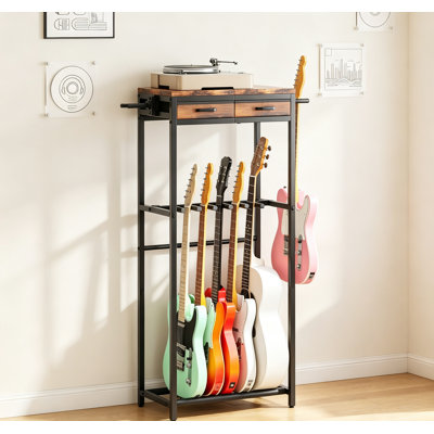 Guitar Rack with Storage Drawers for Multiple Guitars with 2 Hangers for Accessories