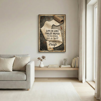 Papier hygiénique, citation de vie, toile tendue sur toile