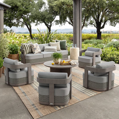 Manarola Patio Aluminum / PE Wicker Conversation Set with Sunbrella® Cushions for 7 Person