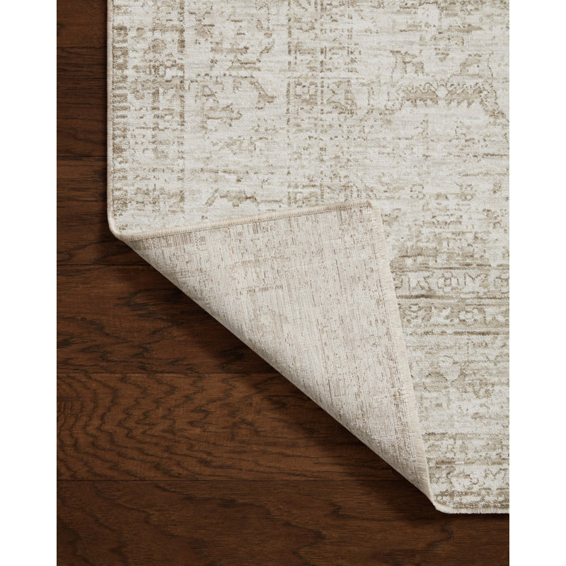 Ivory and Natural Distressed Polyester Runner Rug 2'7" x 8'
