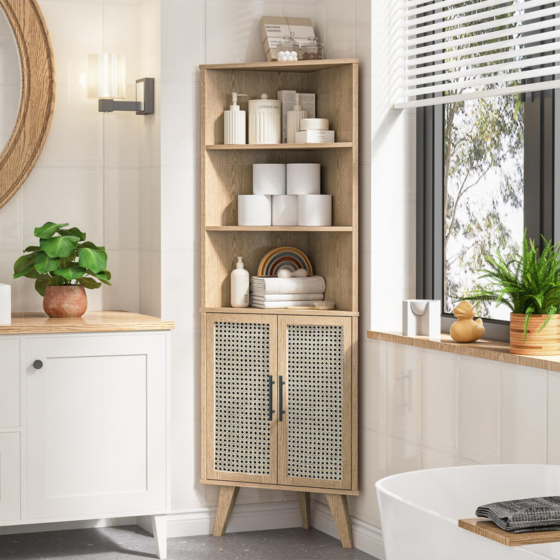 Rattan Corner Cabinet With Adjustable Shelves