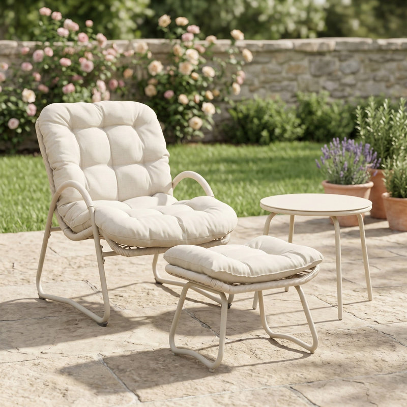 Ensemble de chaises longues en corde tissée 3 pièces avec repose-pieds et table d'appoint