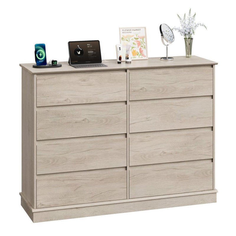 8 Drawers Dresser For Bedroom , Oak