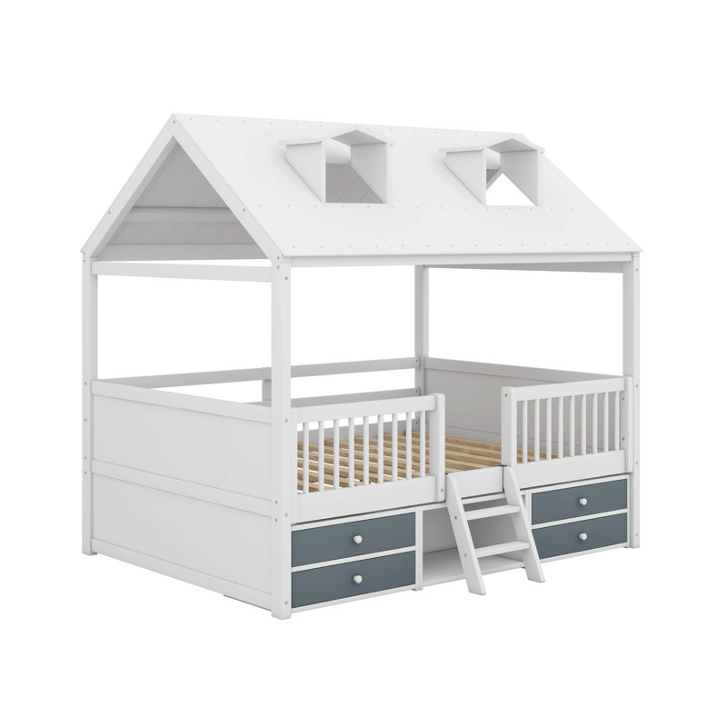Lit double en bois, Blanc