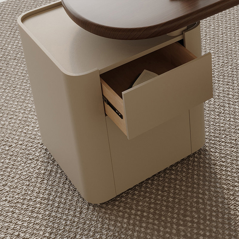 Bureau courbé en bois manufacturé brun noisette + blanc beige avec 1 tiroir, H 29,53 po x l 70,87 po x P 31,5 po