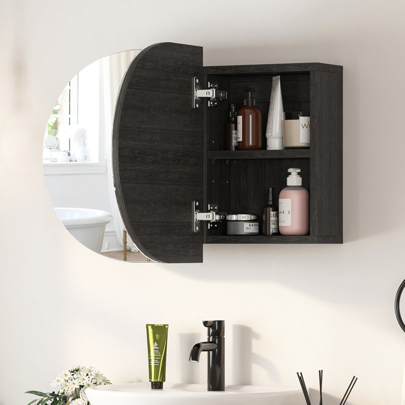 Soini 960mm W 600mm H Frameless Medicine Cabinet Mirror Fixed, 60cm H x 66cm W x 11.5cm D, Black