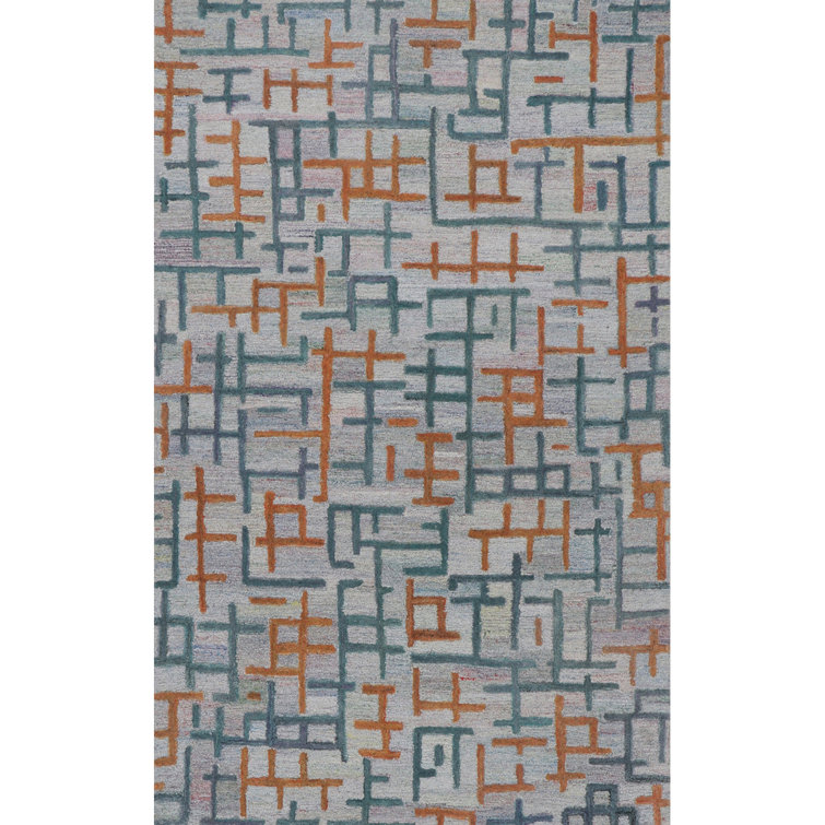 Campbell Hand-Tufted Geometric Indoor/Outdoor Rug Blue/Teal/Orange 