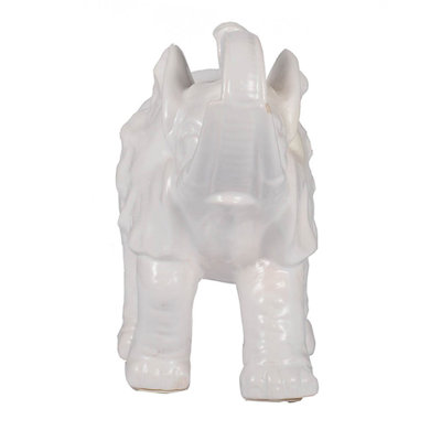 Decorative Figurine, 9 Inch Trumpeting Elephant, Glazed White Dolomite