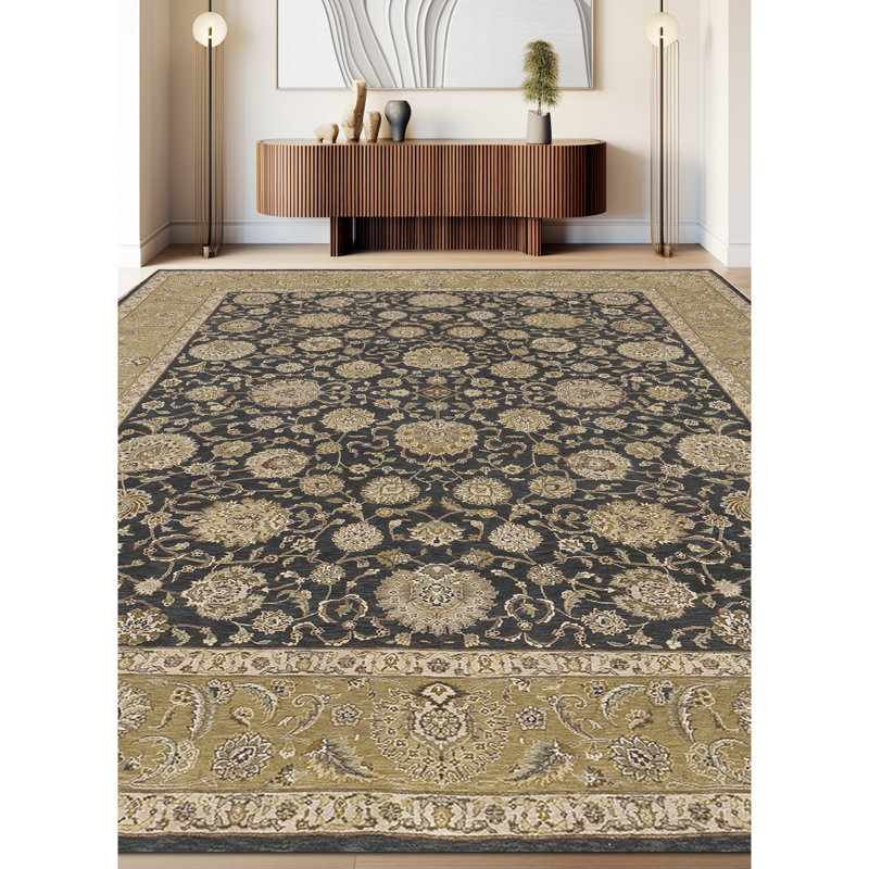 Hand Knotted Oriental Area Rug in Black/Tan, Rectangle 11' x 18'