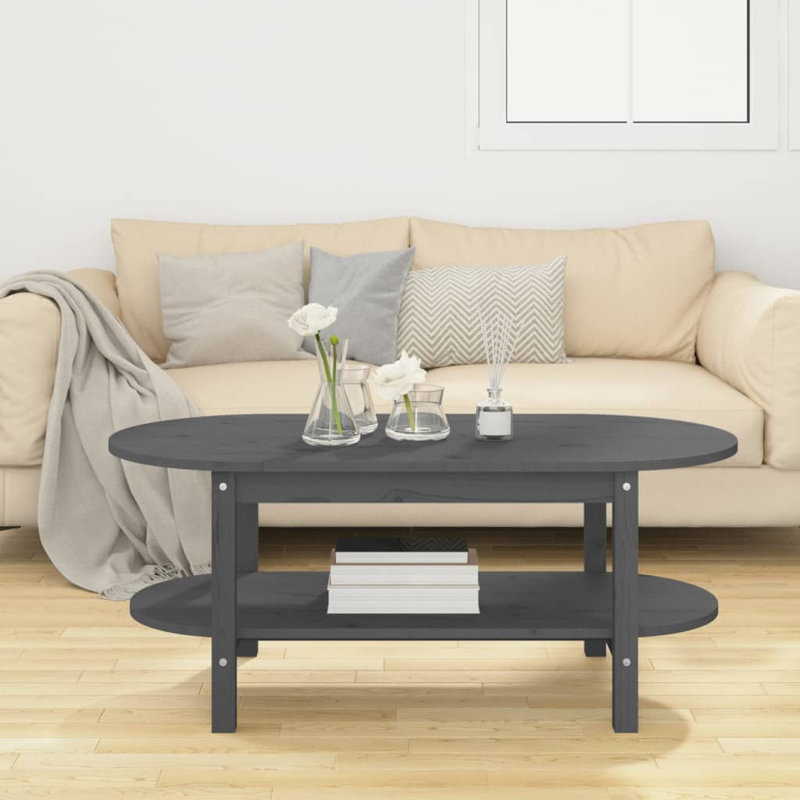 Tajana Solid Wood Four Leg Coffee Table with Storage, 45cm H x 110cm W x 55cm D, Grey