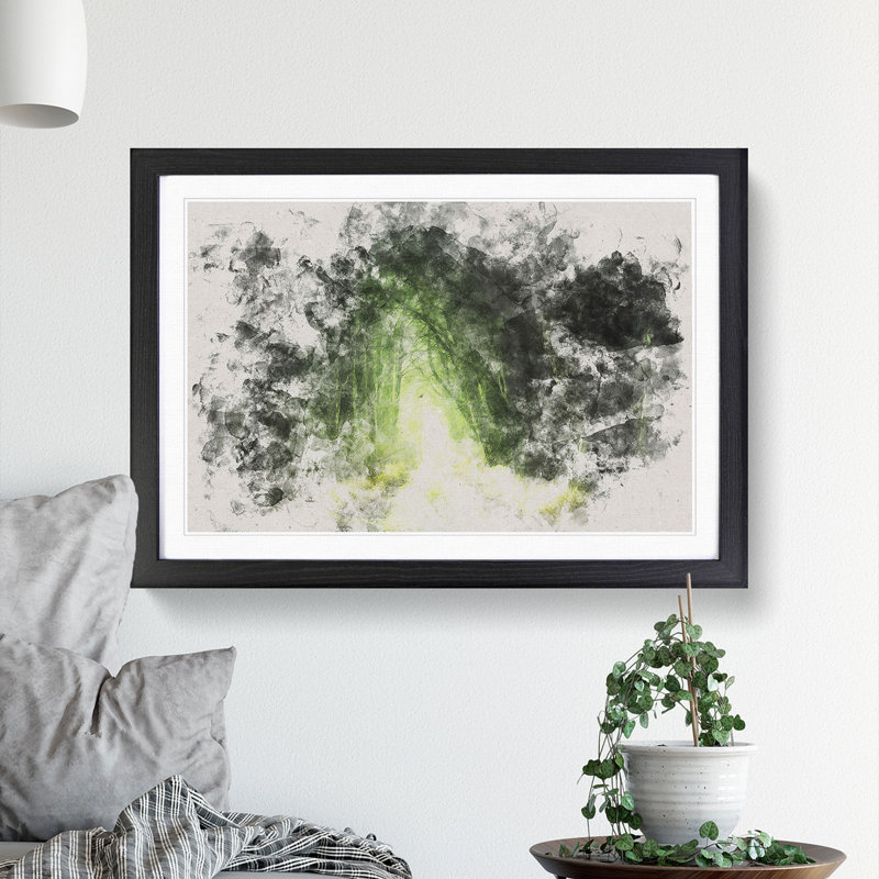 Secret Forest Watercolour - Picture Frame Graphic Art Print, 36cm H x 48cm W x 2cm D, Black Framed