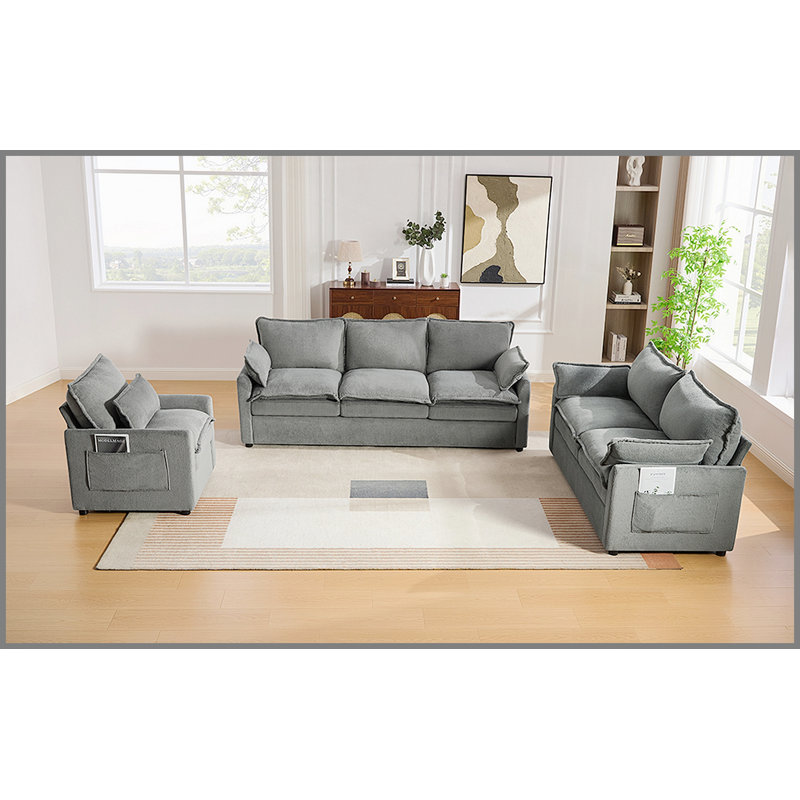 Ensemble de canapés Modern, Gris, 3 pièces: canapé, fauteuil, causeuse