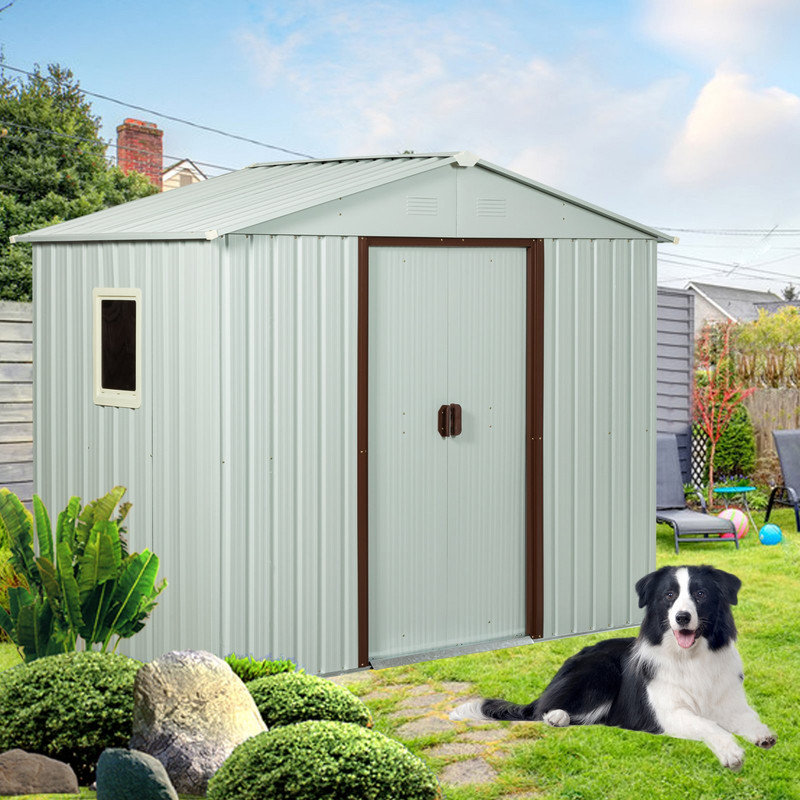 Outdoor Metal Storage Shed, White, 6 ft. W x 5 ft. D