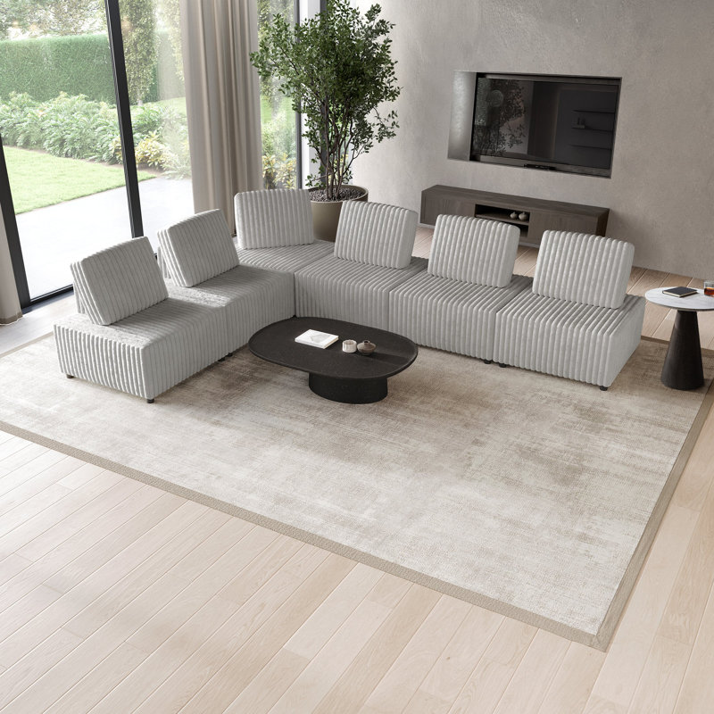 Ensemble de chaise et d'angle modulaire en velours gris clair 6 pièces, Velours gris clair